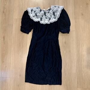 Jessica McClintock for Gunne Sax Velvet Lace Collar Dress Vintage Cottagecore